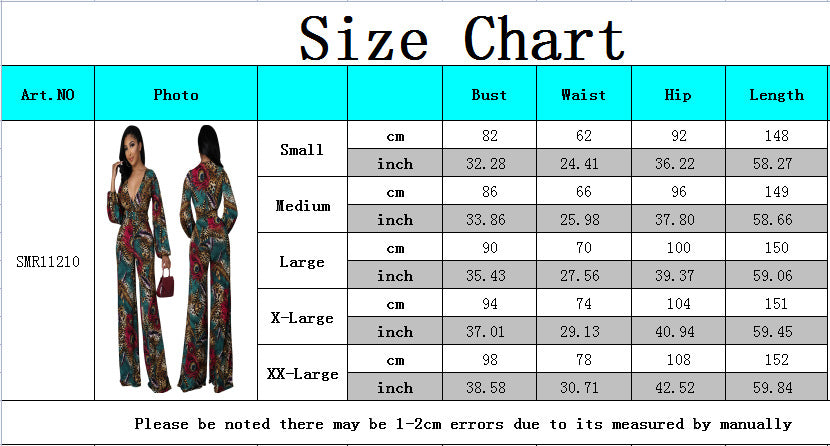 Sexy Fashion Printing V-Neck Wide Leg Women's Jumpsuit 9