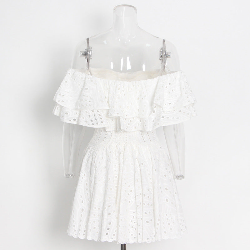 Women Holidays Off Shoulder Embroidered Ruffle Dress 8