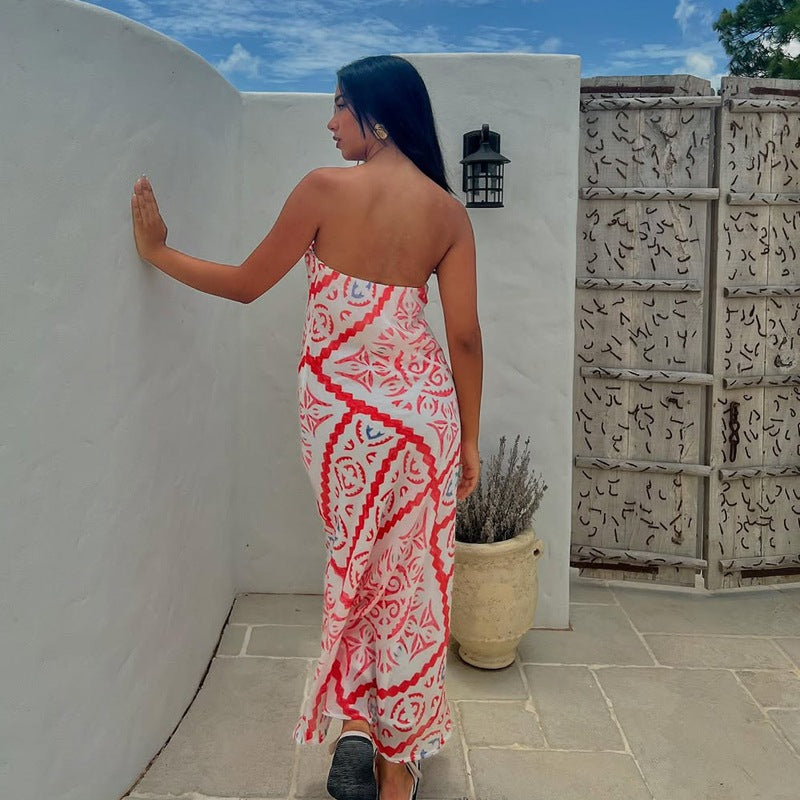 Printed Loose Casual Sexy Beach Vacation Long Dress 4