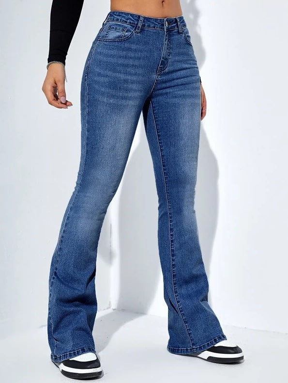 Women Elastic Bell Bottom Denim Pants 3