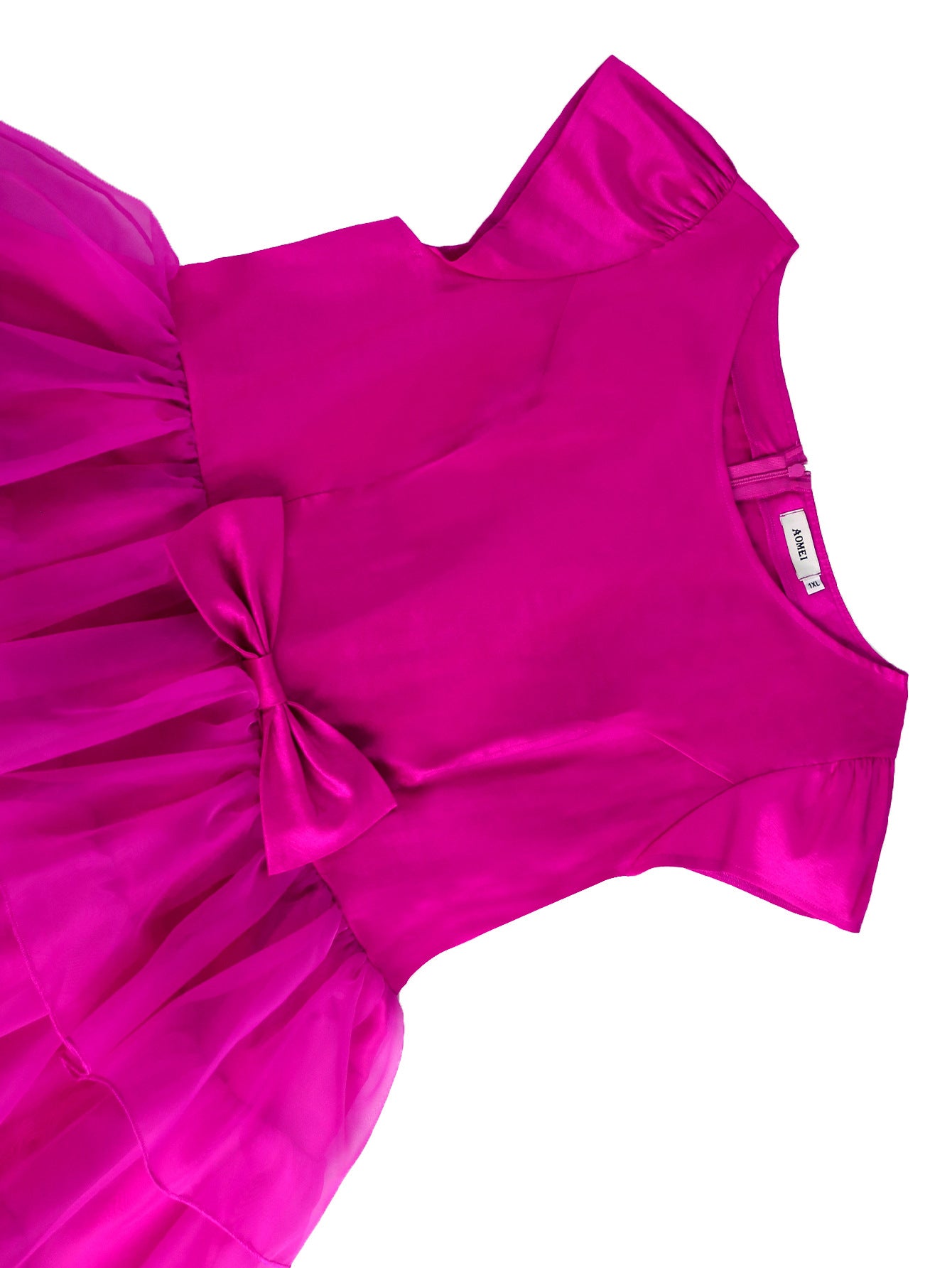 Rose Mesh Patchwork Round-Neck Bow A-Line Sweet Dress 10