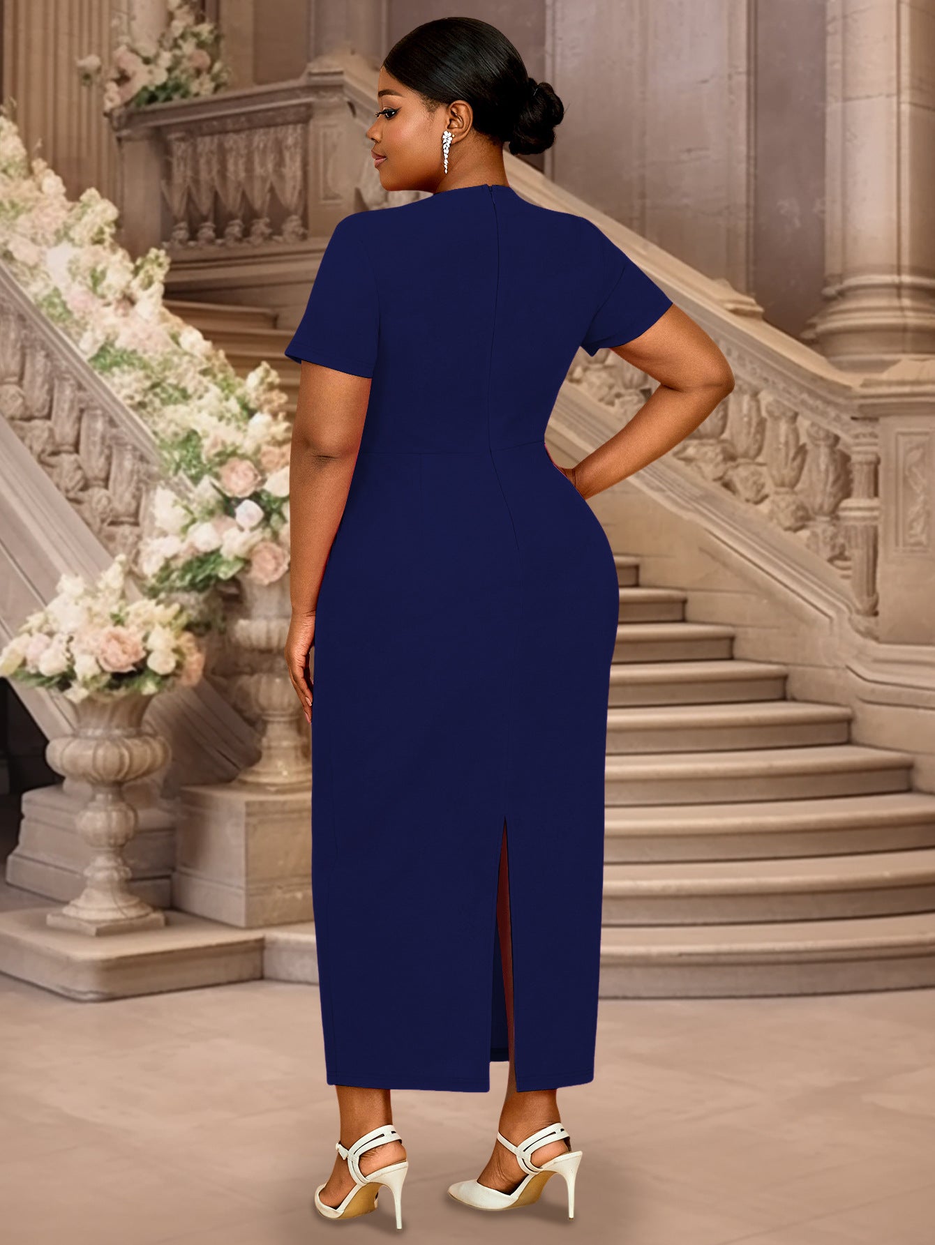 Plus Size Women Solid Flower Dress 13