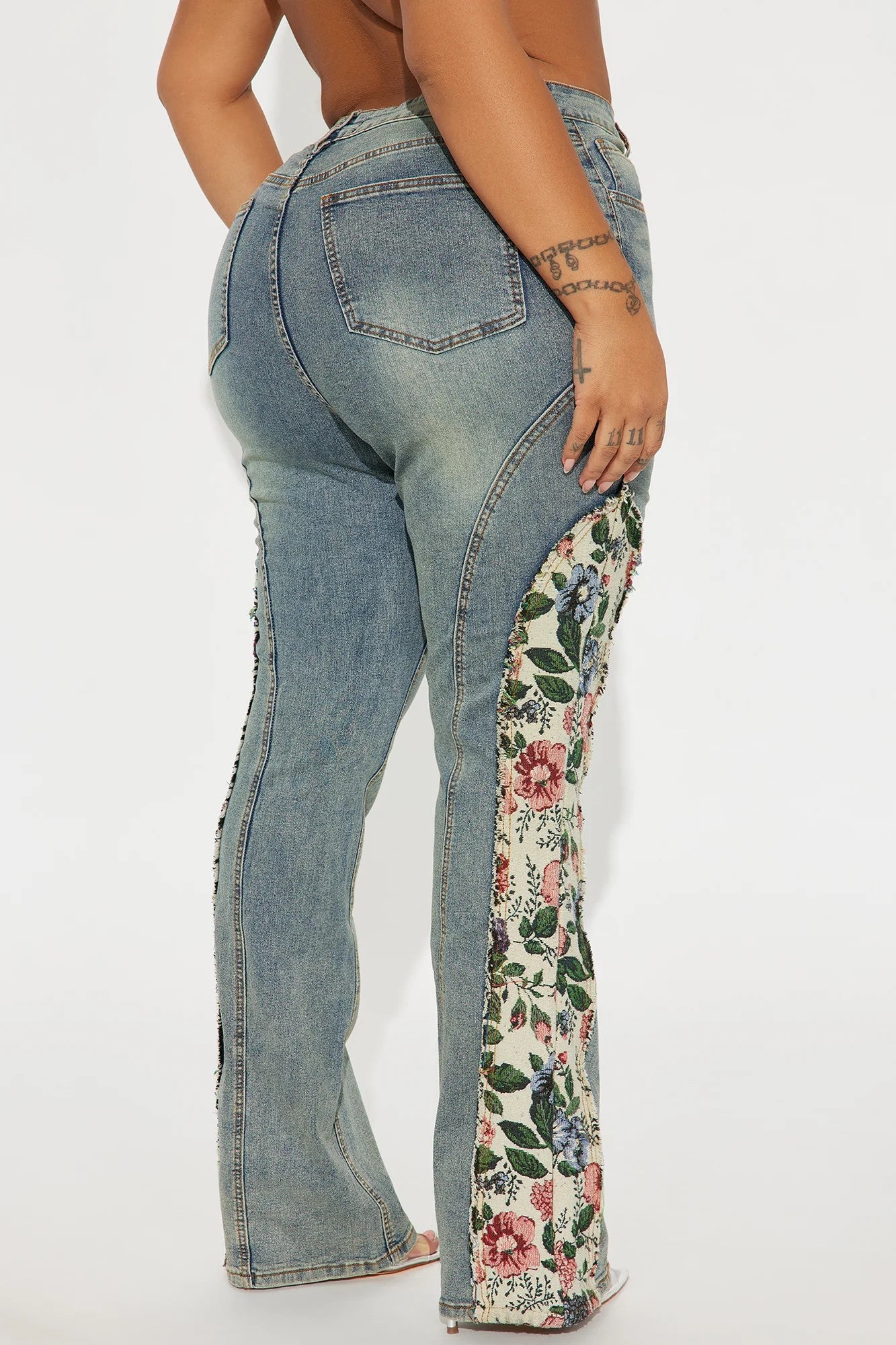 Patchwork Floral Denim Bell Bottom Pants 4