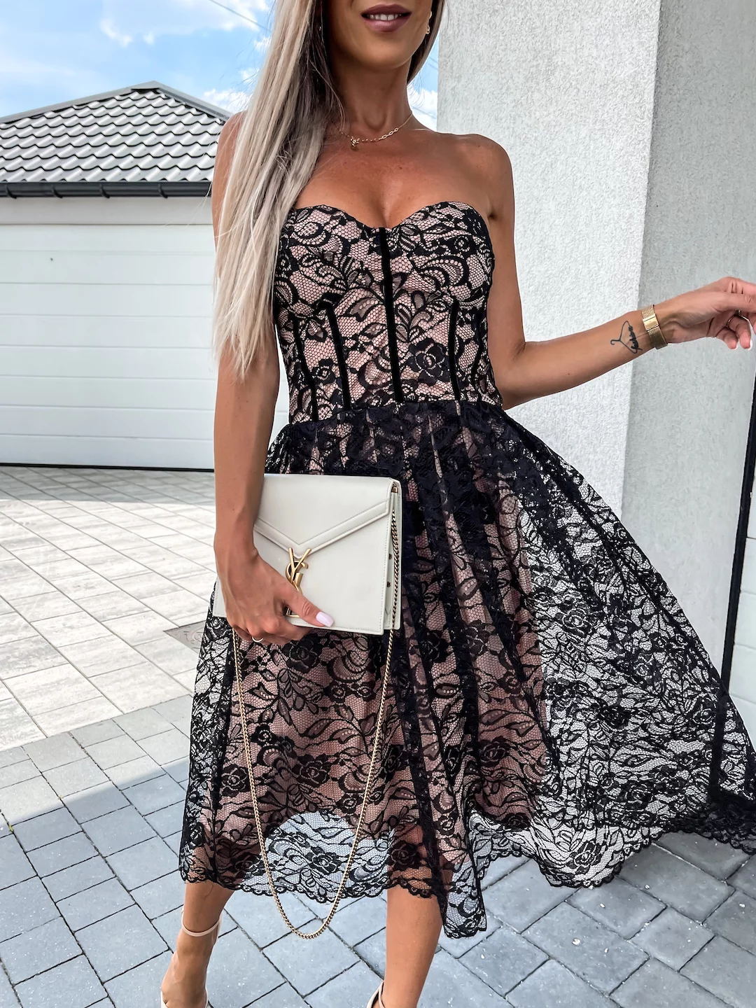Summer sexy strapless Lace Elegant Party Dress 3