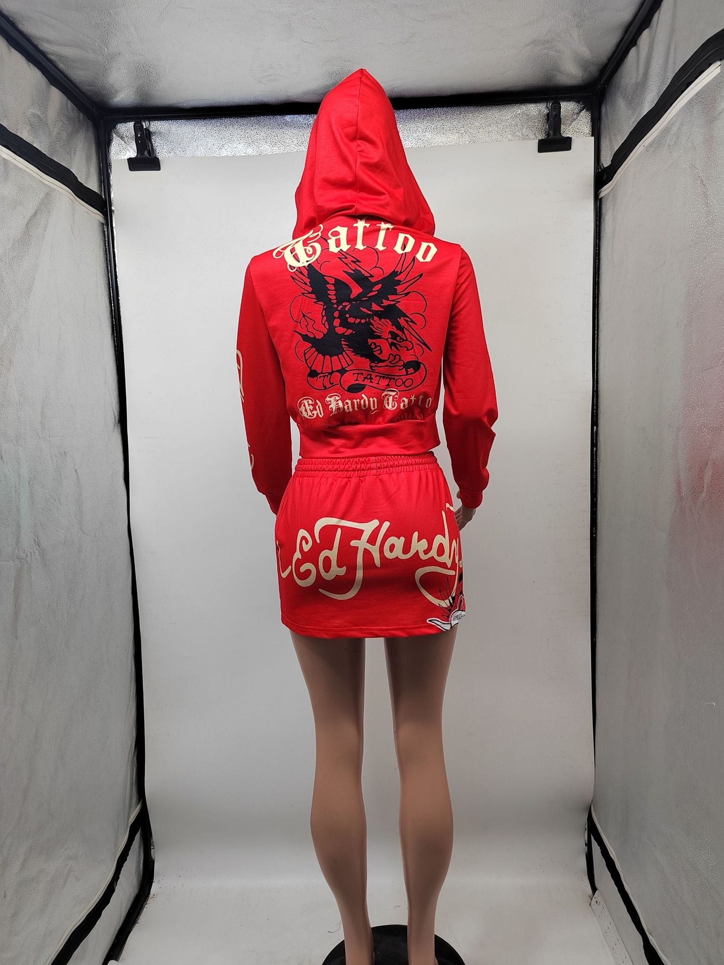 Spring Women's Fashion Positioning Print Hooded Casual Two Piece Skirt Set 10