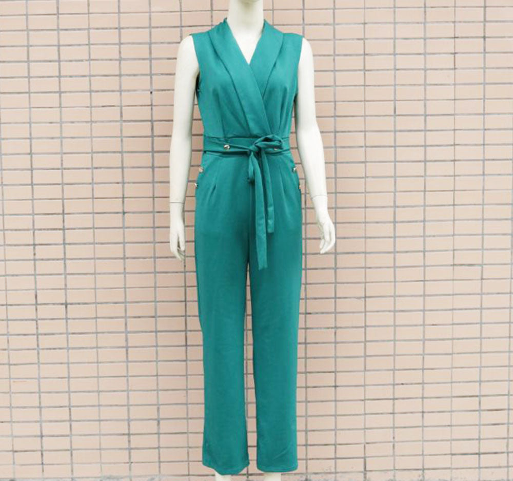 Spring/Summer Sexy Turndown Collar Sleeveless Bodysuit Slim Fashion Professional Jumpsuit 21