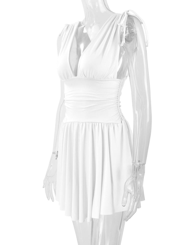 Women's Summer Sleeveless Sexy Deep V Slim Fit Pleated Dress 18