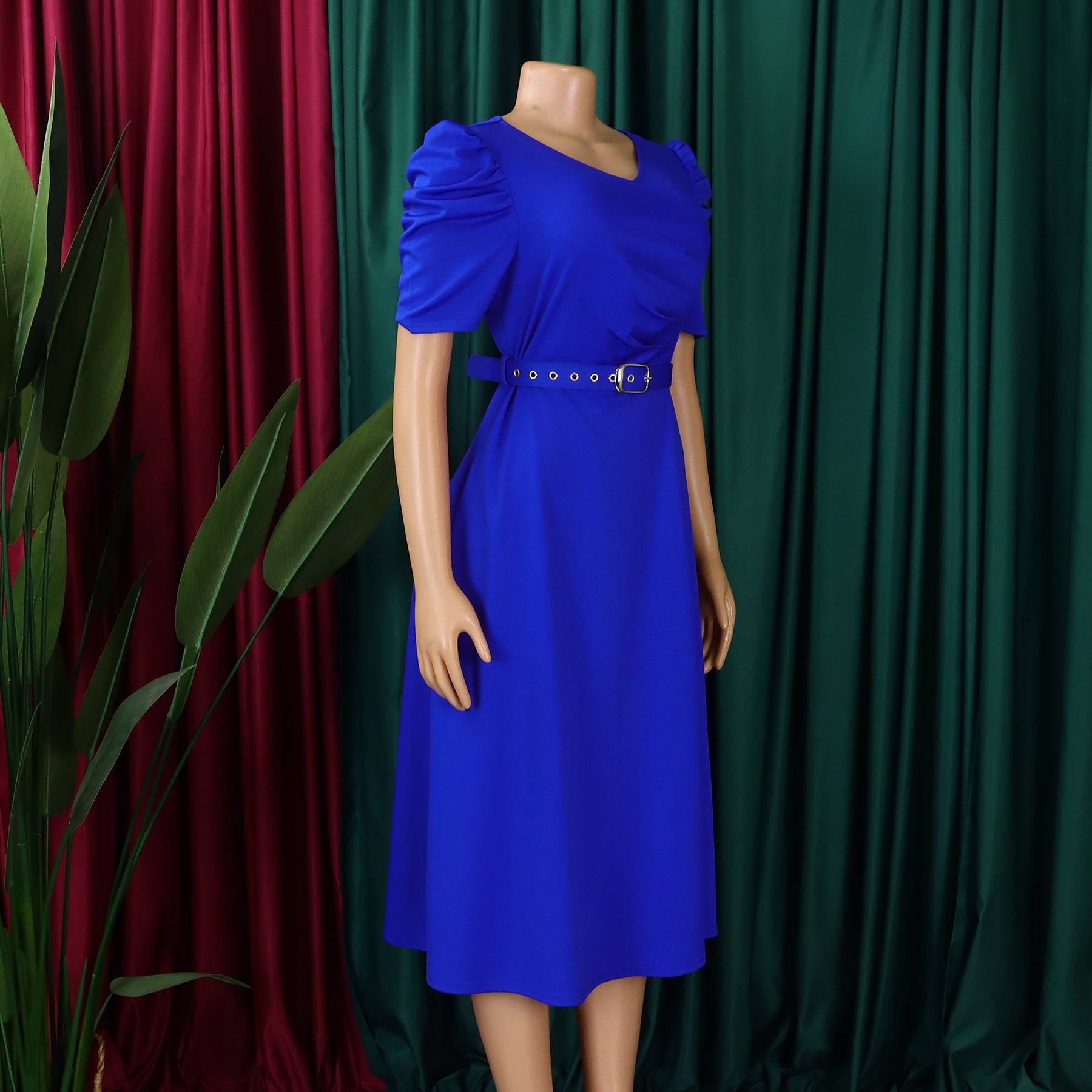 Women's Summer Fashion Chic Elegant V-Neck Pleated Dress 22