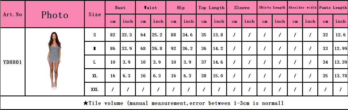 Women Sexy Off-the-Shoulder Top and Shorts Two-piece Set 12