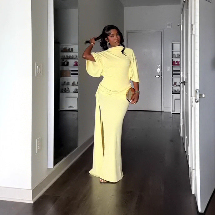 Women summer elegant backless sexy slit off-shoulder dress