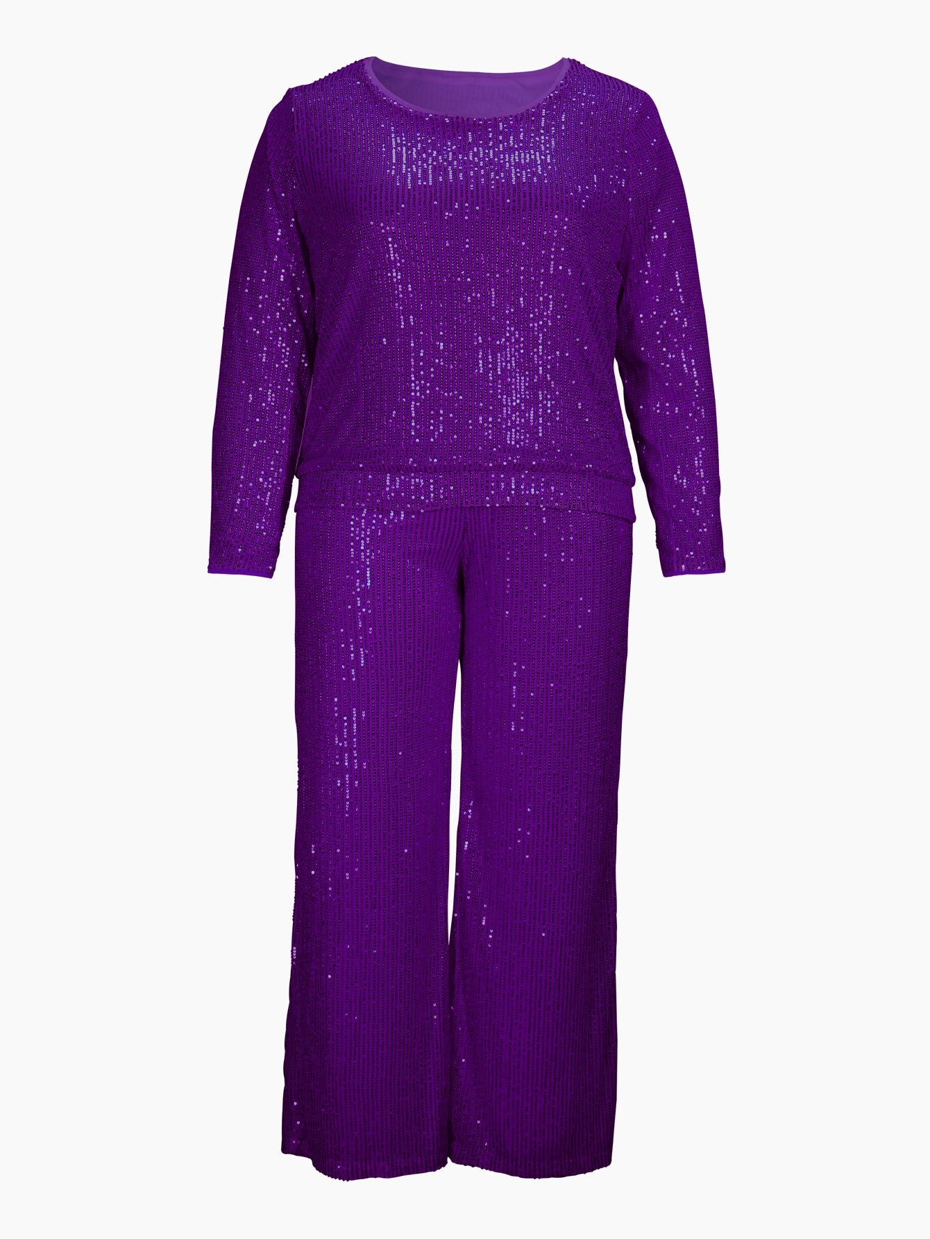 Autumn Women's Fashion Elegant Short Sleeve Round Neck Sequin Party Wear Casual Two Piece Pants Set 14