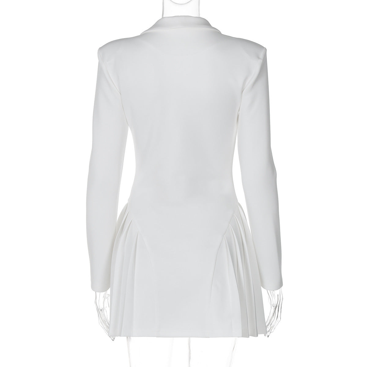 Women Solid Long Sleeve Pleated Sexy V Neck Blazer Dress 10