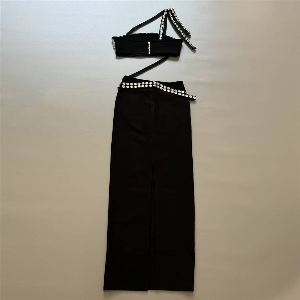 Rhinestone Fashion Formal Party Top Long Bandage Skirt Two-Piece Set 9