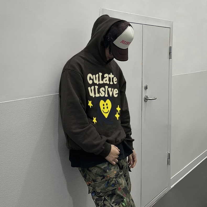 Autumn Trendy Print Fashion Casual High Street Men And Women Loose Hooded Hoodies