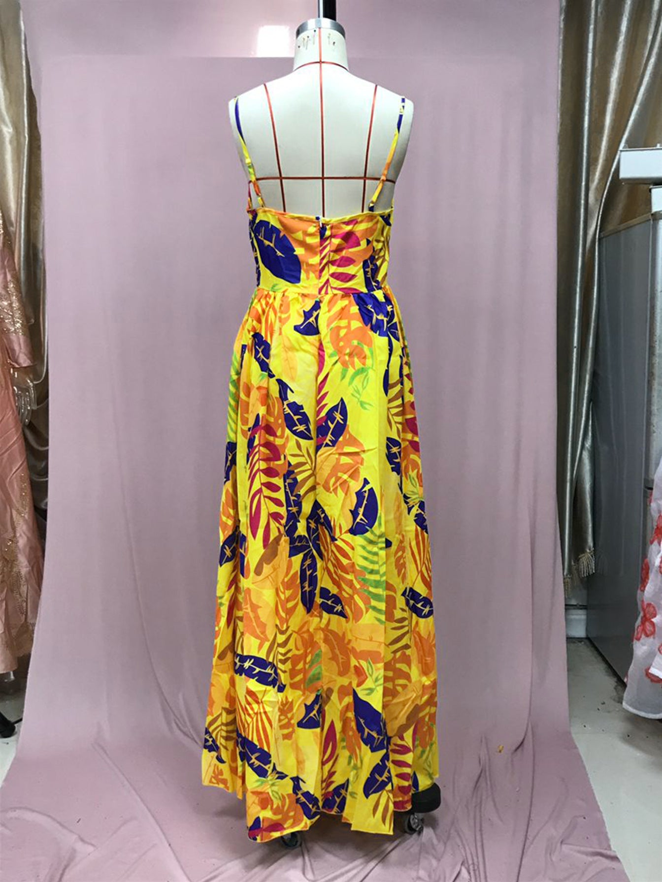 Women leaf bohemian suspender strapless dress 10