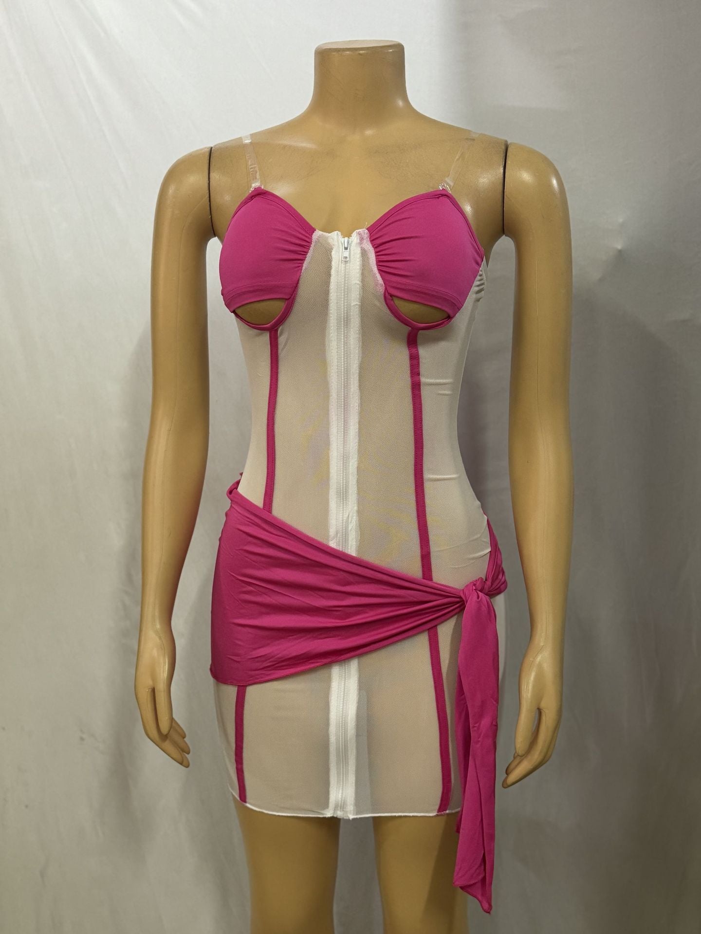 Women See-Through Zipper Hollow Lace-Up Sexy Backless Bodycon Dress 11