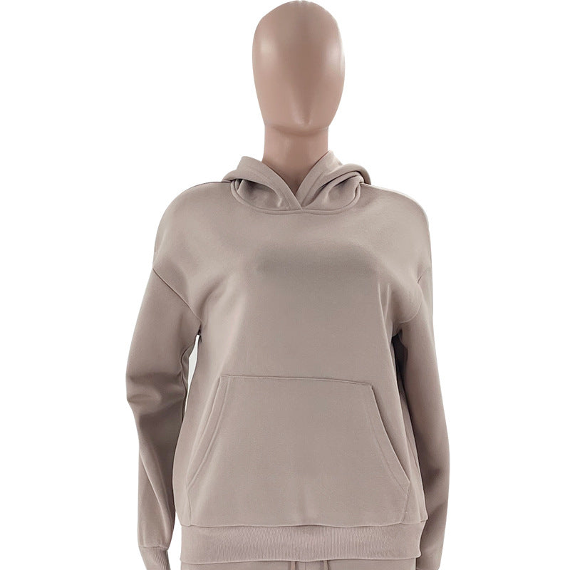 Fall Winter Solid Color Long Sleeve Hoodie Pants Women's Fashion Casual Tracksuit Two Piece Set 33
