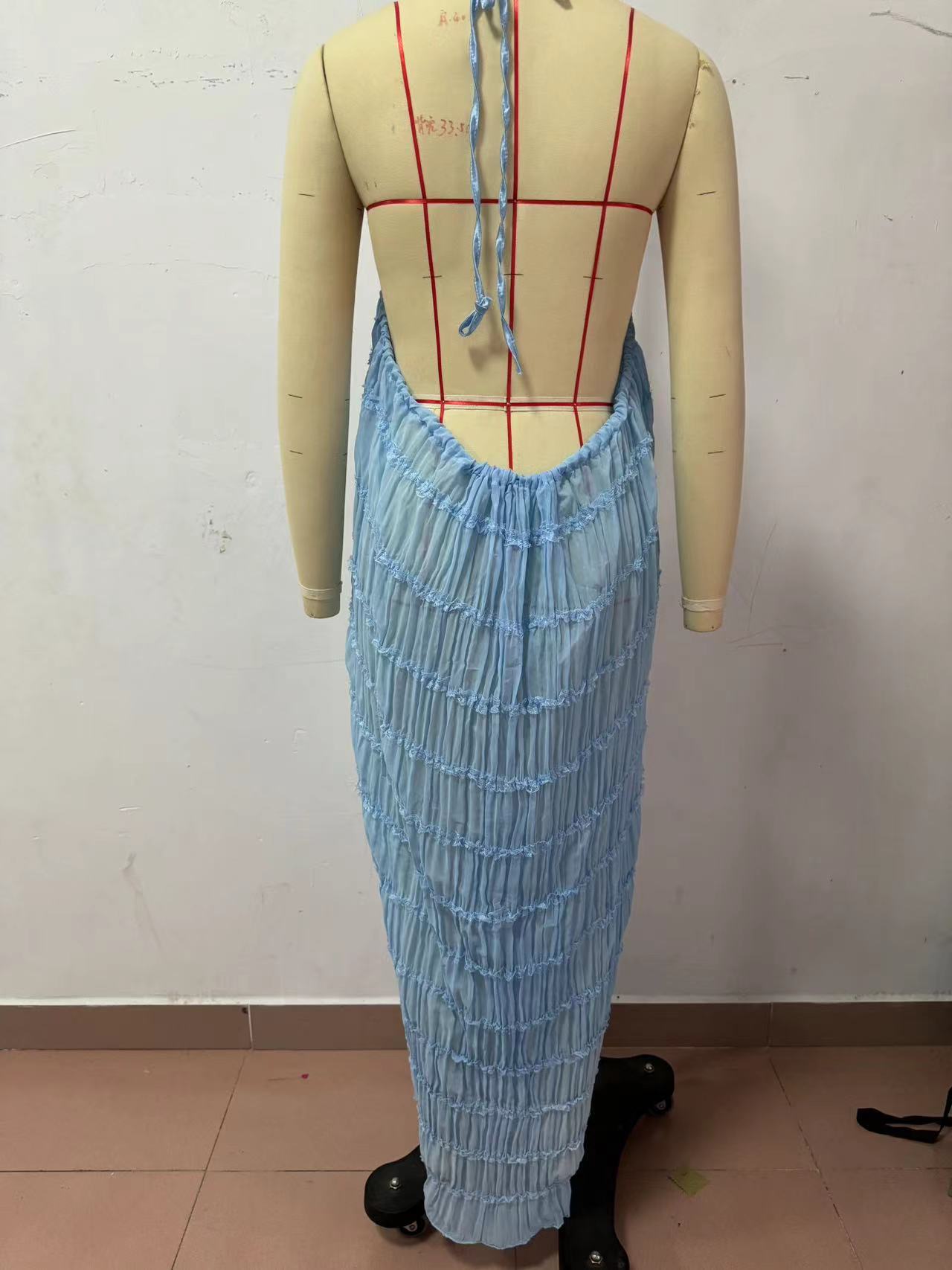 Women Spring Summer Casual Halter Neck Top and Long Skirt two-piece set 16