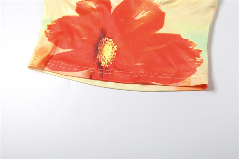 Women Summer Sexy Print Suspender Top Bodycon SkirtTwo Piece Set 14