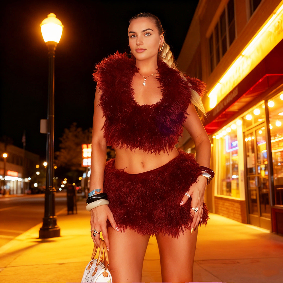 Women Fall Backless Hooded Top and Skirt Two-Piece Set 4