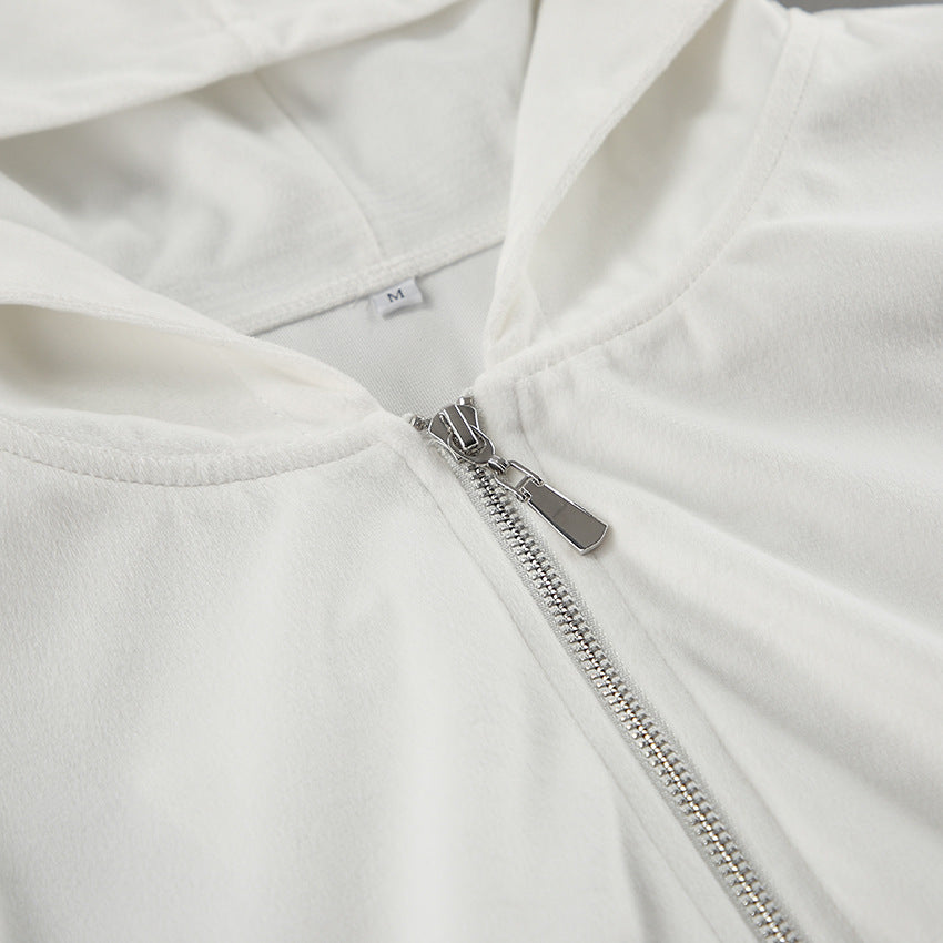 Women Autumn and Winter White Casual knitting velvet Hooded Long Sleeve Top and Pants Two Piece Set 8