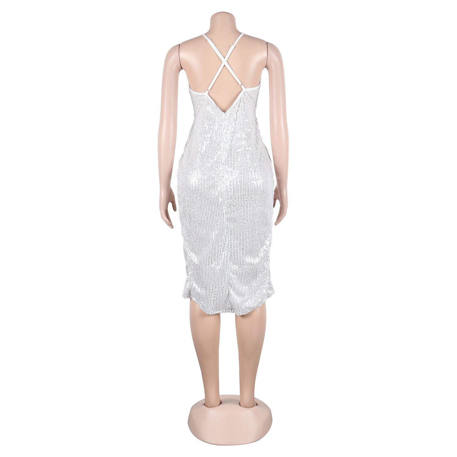 Sexy sequin strap slit dress nightclub dress 42