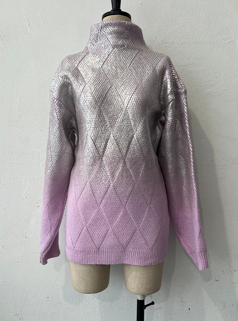 Autumn High-Neck Fashion Plaid Pullover Casual Women's Sweater 7