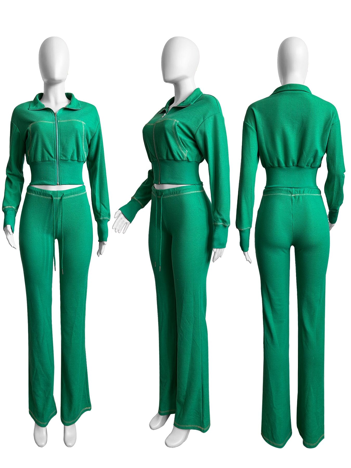 Women casual zipper long sleeve hoodies and pant two-piece set 13