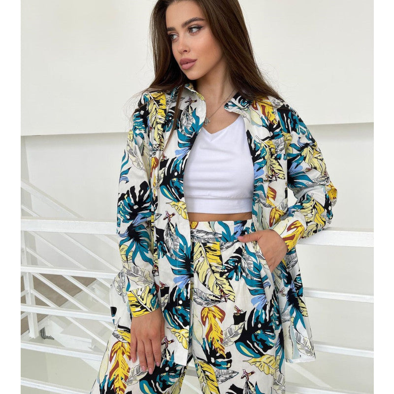 Autumn Fashion Floral Print Plus Size Loose Top High Waisted Wide Leg Pants Women Casual Suit 6