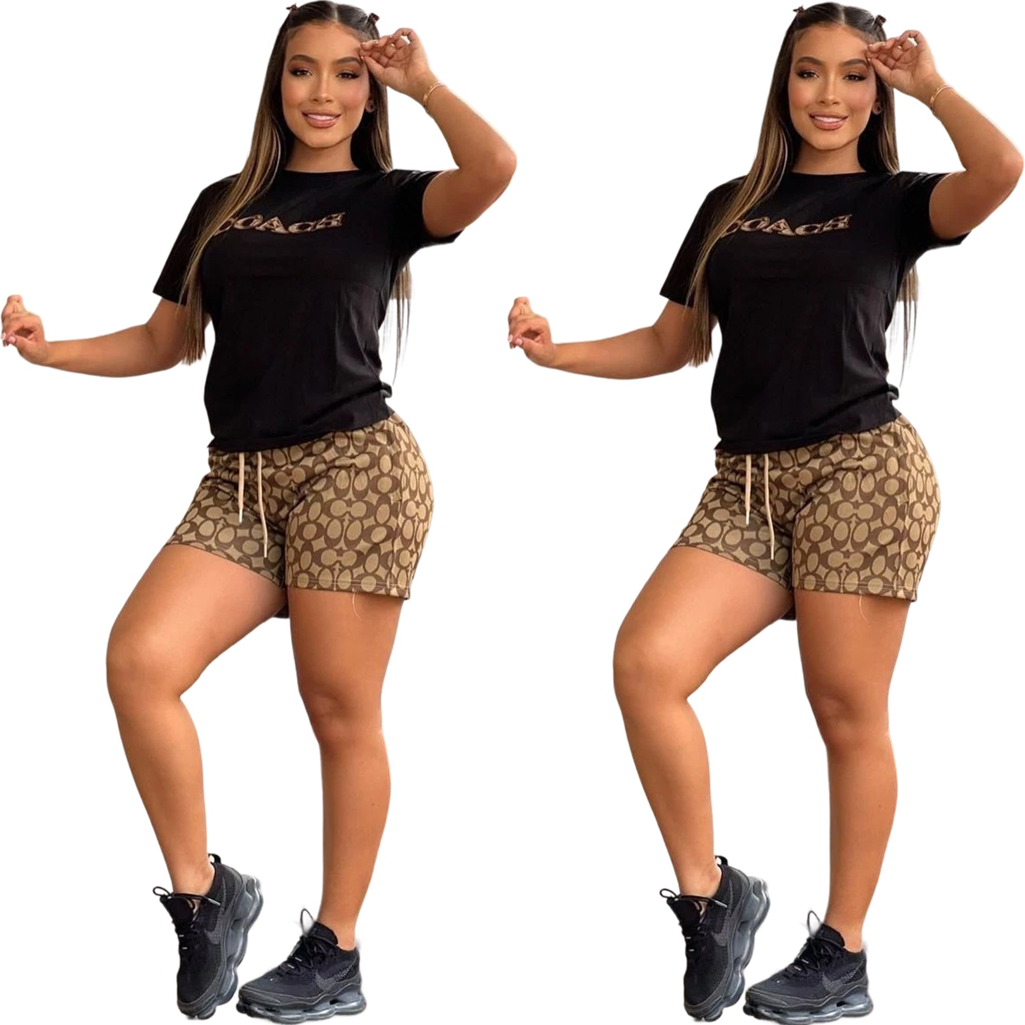 Women casual printed short-sleeved Top and shorts two-piece set 5