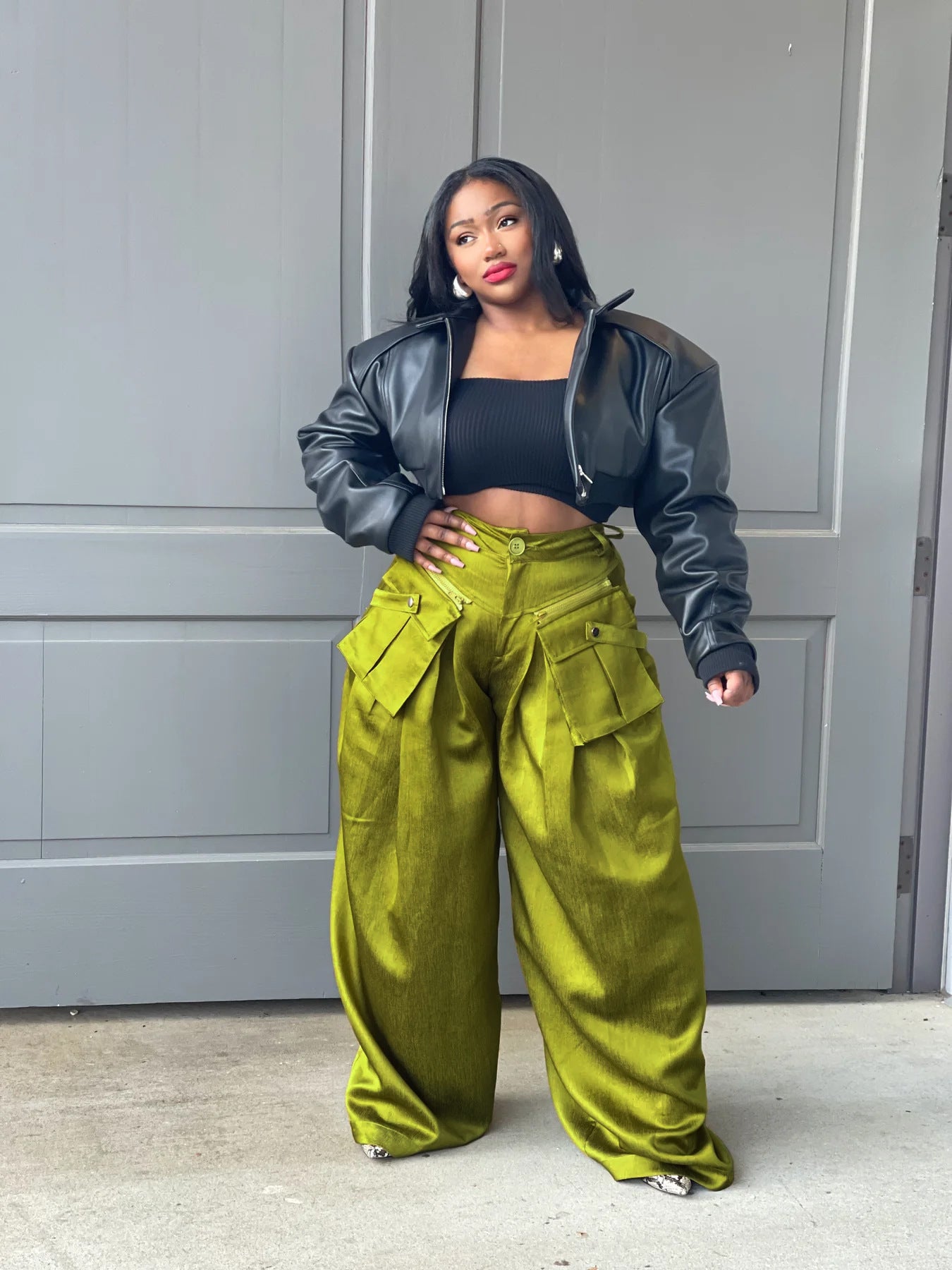 Women Casual Detachable Pocket Wide Leg Pants 5