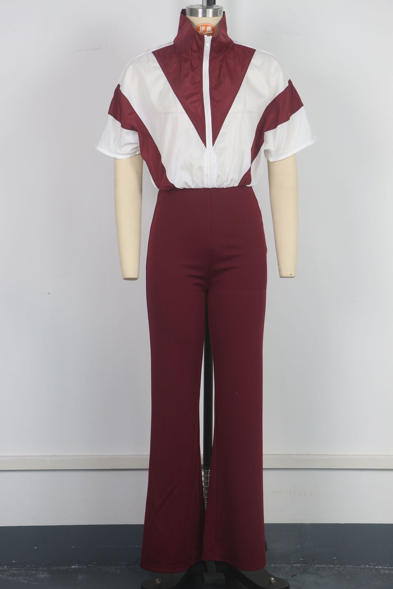 Summer Women's Casual Zipper Patchwork Contrast Jumpsuit 10