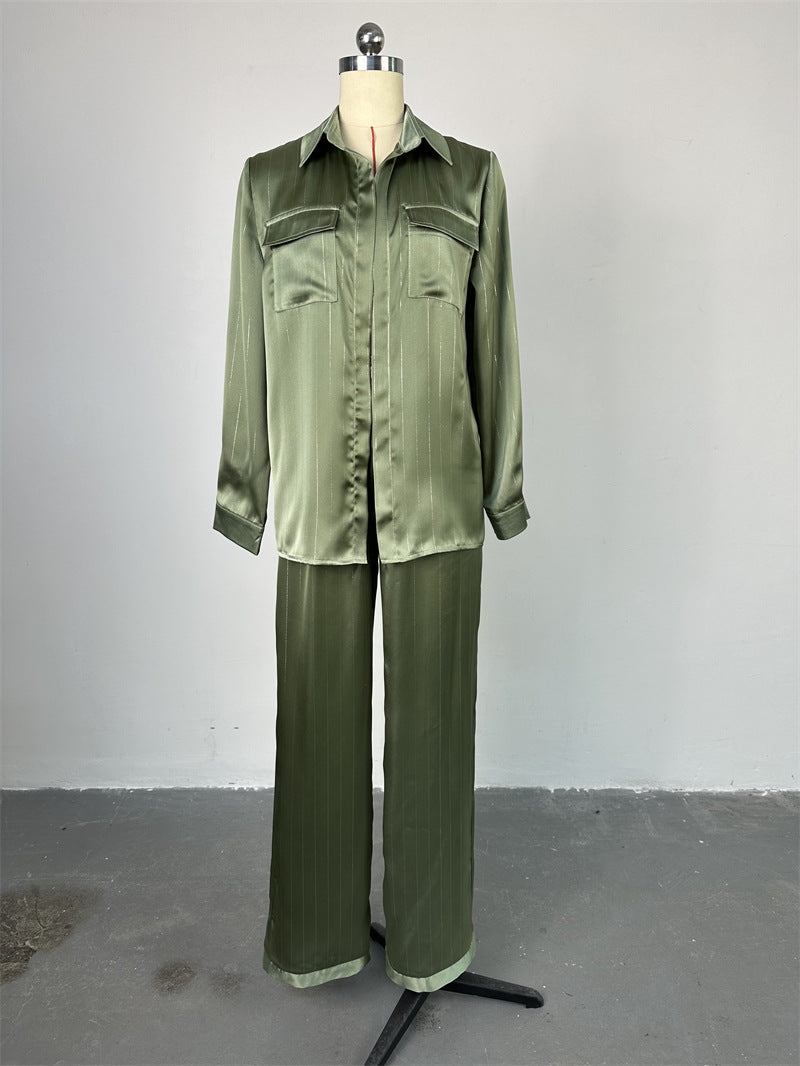 Women's Spring Fashion Loose Plus Size Printed Shirt Wide Leg Pants Casual Suit 7