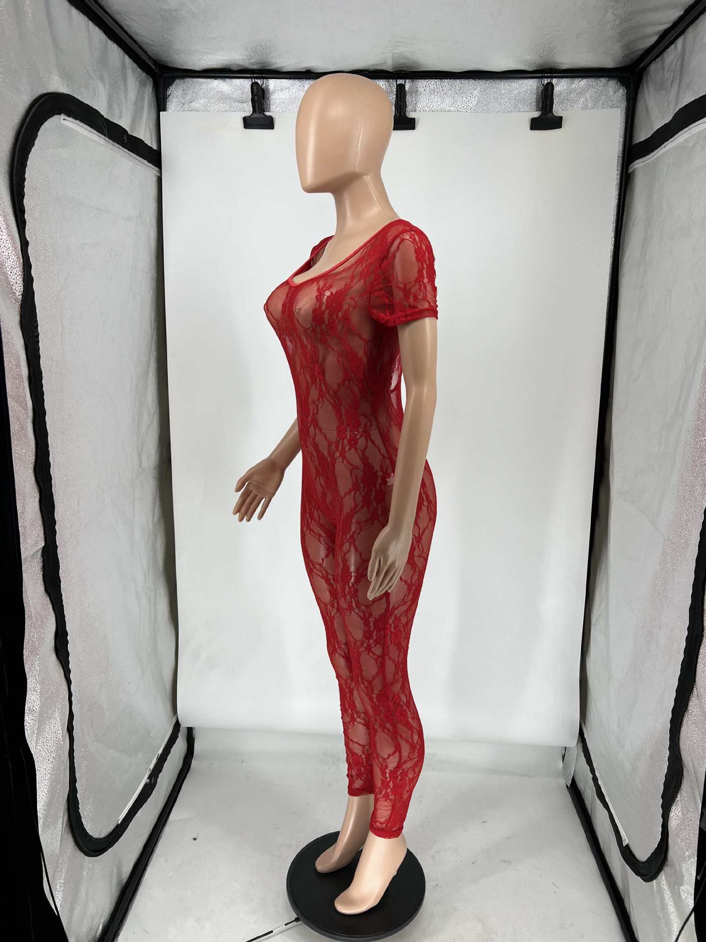 Women's Summer Lace Short Sleeve Low Back Sexy Nightclub Jumpsuit 16