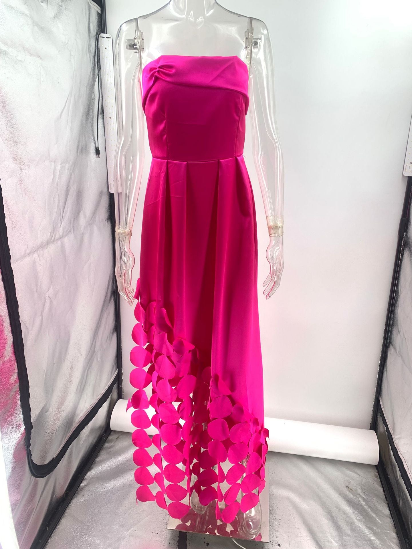 Women's Patchwork Sequined Satin Sexy Strapless High-Waisted Evening Gown 6