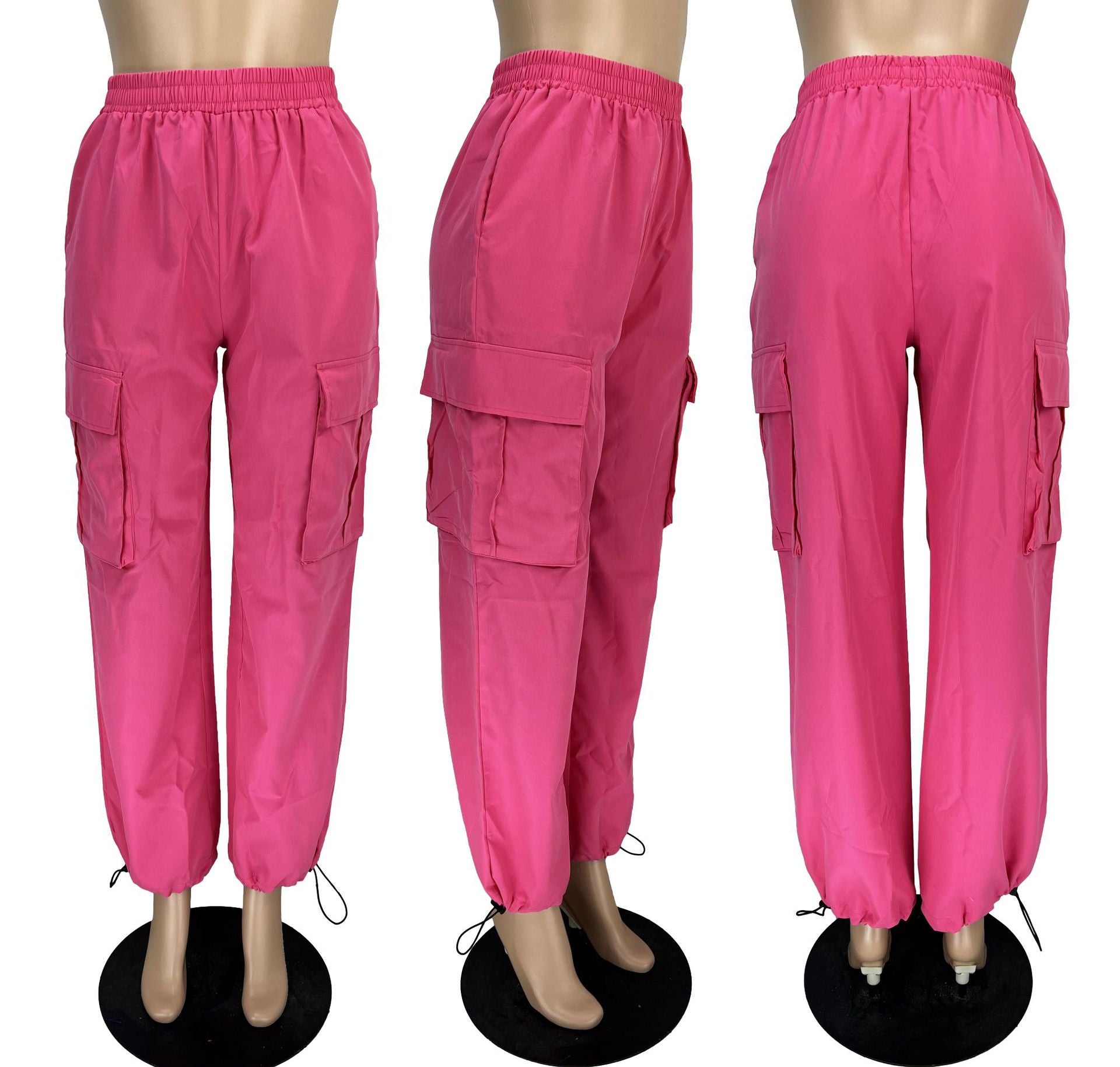 Women Casual Sports Solid Loose Drawstring Cargo Pants 10