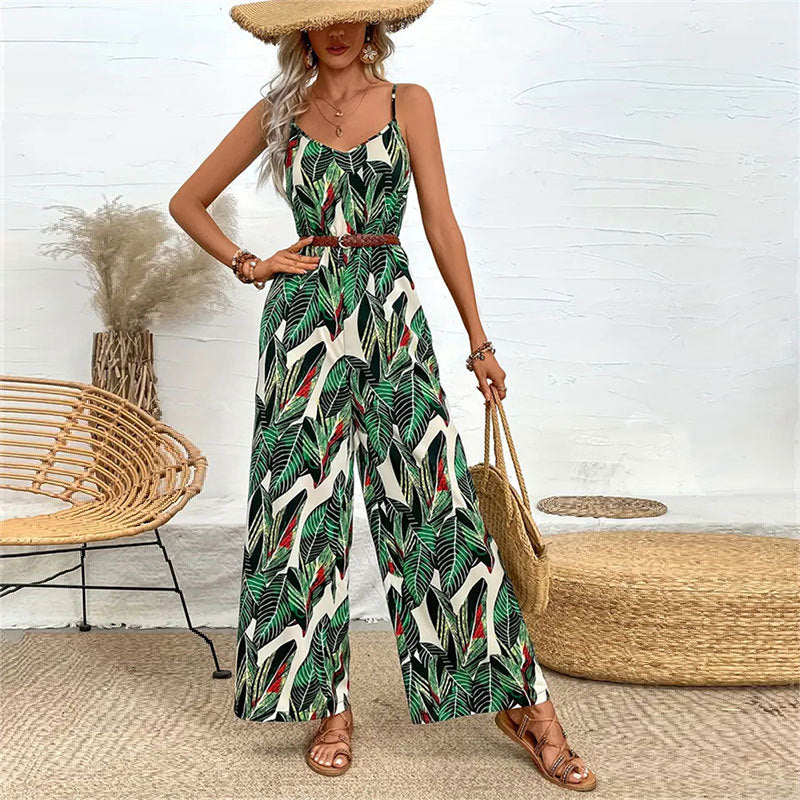 Women's Printed Strap Wide-Leg Jumpsuit