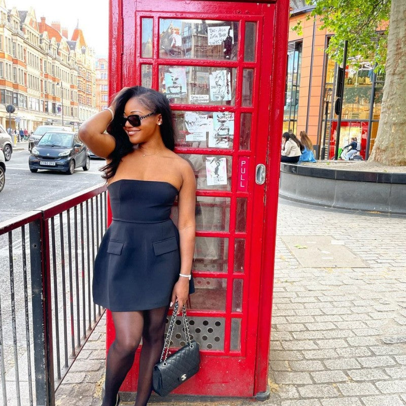 Summer Solid Color Sleeveless Sexy Strapless Slim High Waist Short Dress 3