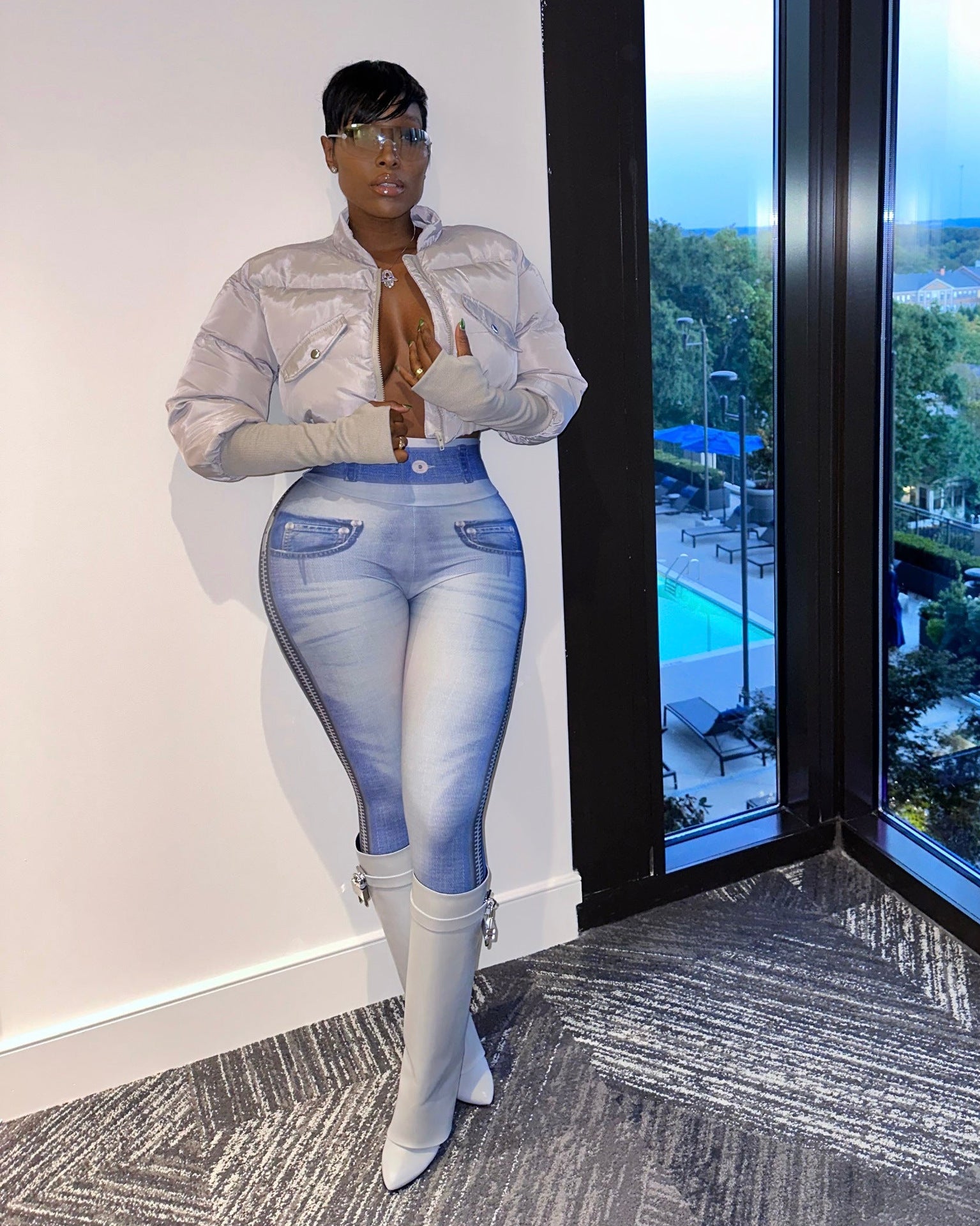 Women Winter Stand Collar Crop Padded Jacket 10