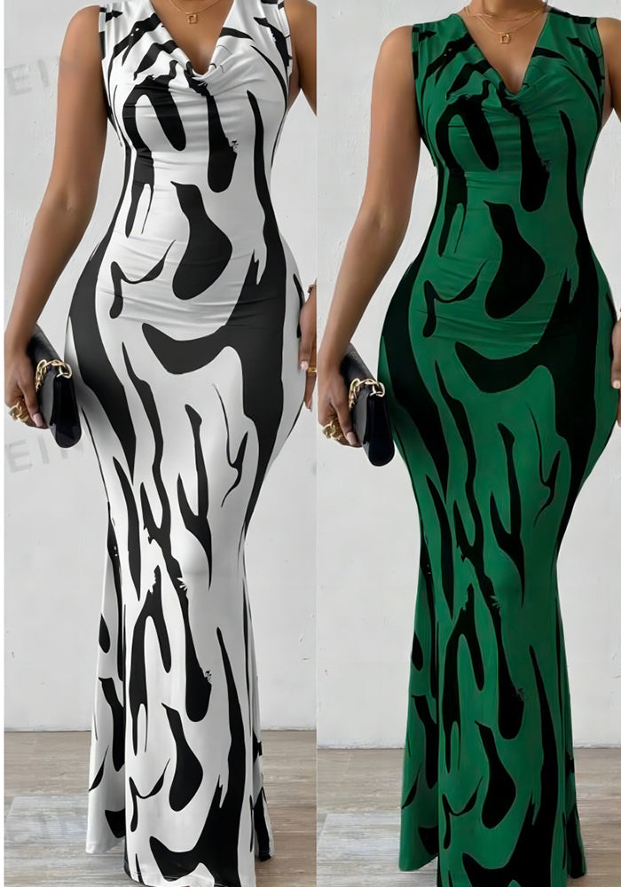 Spring Printed Sleeveless Women's Slim Long Dress 5