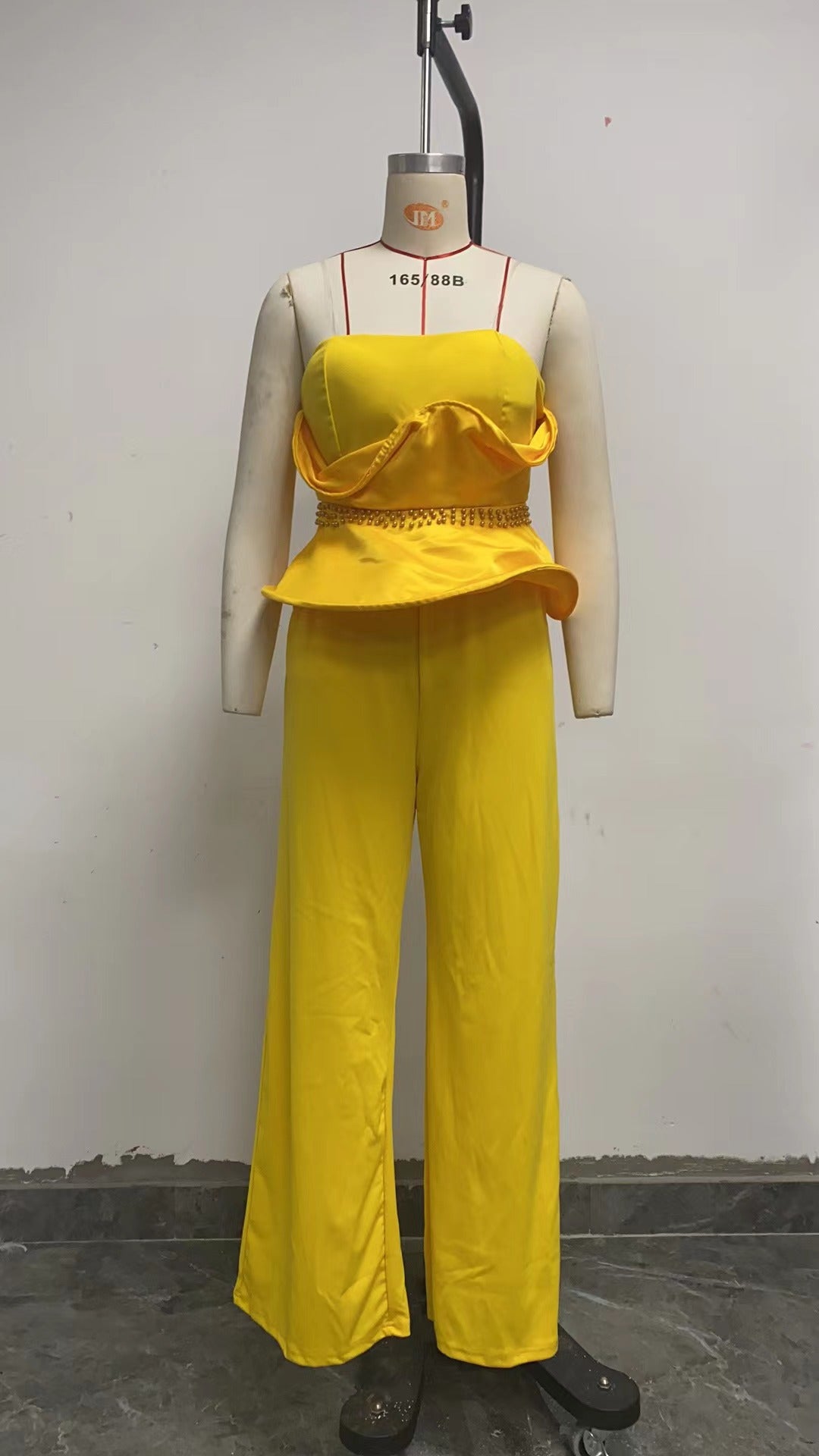 Strapless Ruffle Top Wide Leg Pants Elegant Two Piece Set 7