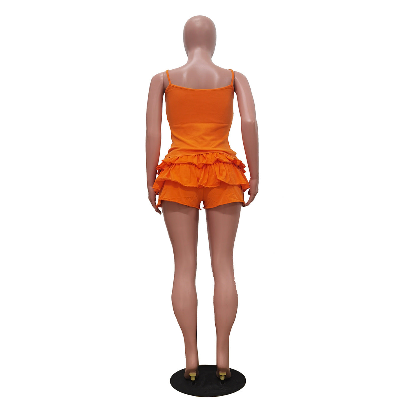 Women's Solid Strap Tank Top and Ruffled Shorts Set 16