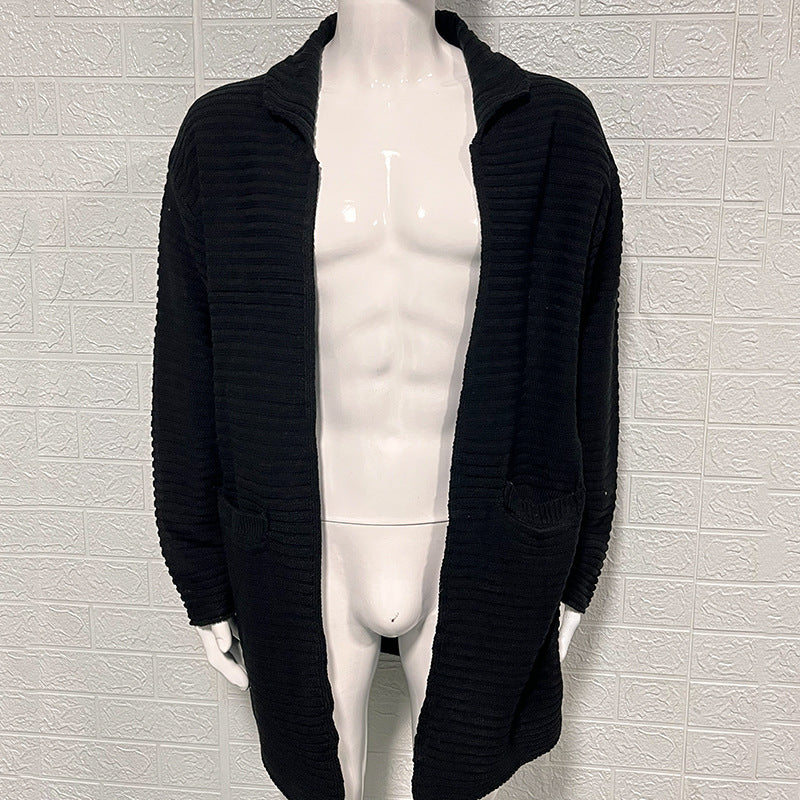 Autumn And Winter Cardigan Men's Solid Color High Collar Long Sleeve Knitting Sweater Coat 6