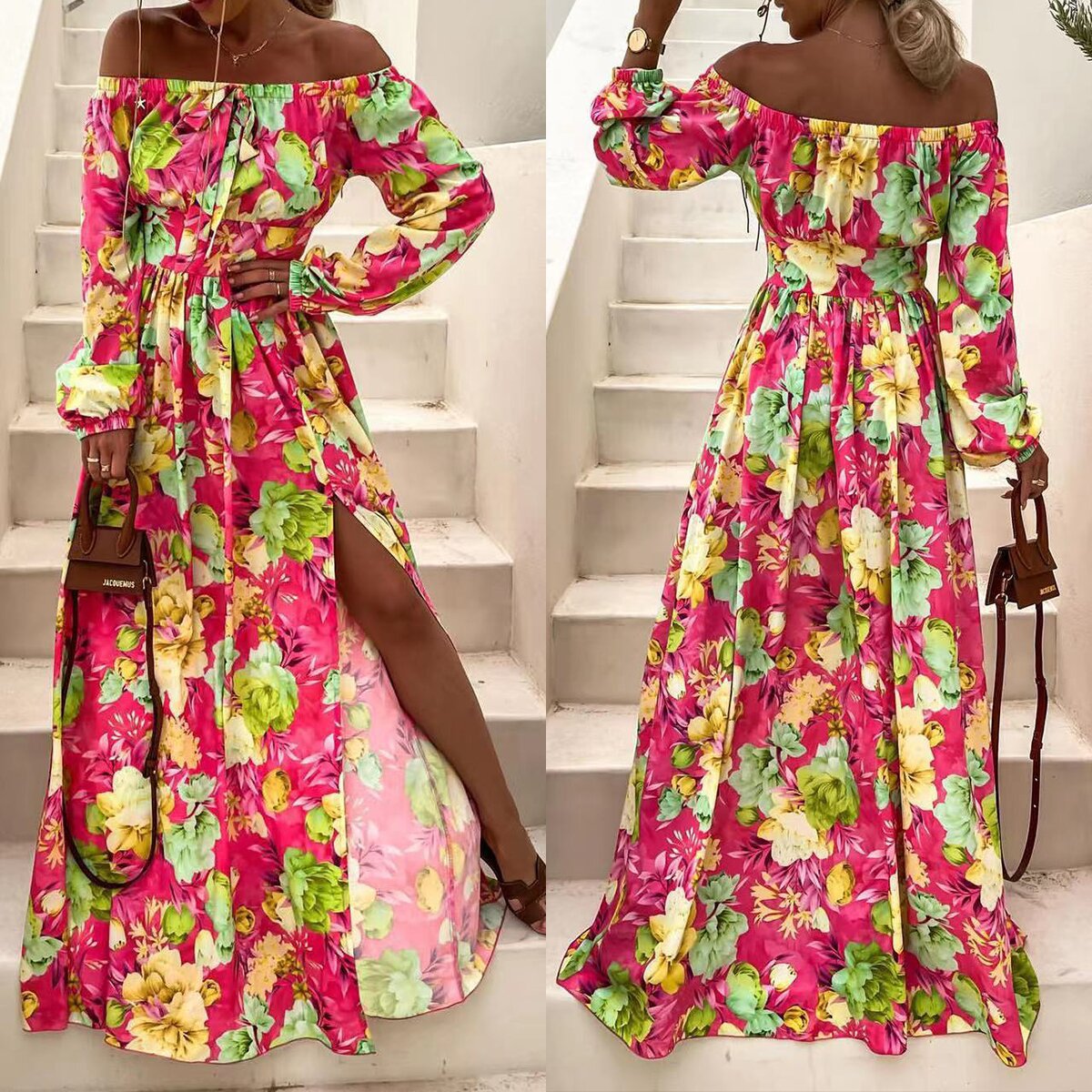 Women Summer Boho Off Shoulder Print Dress 6