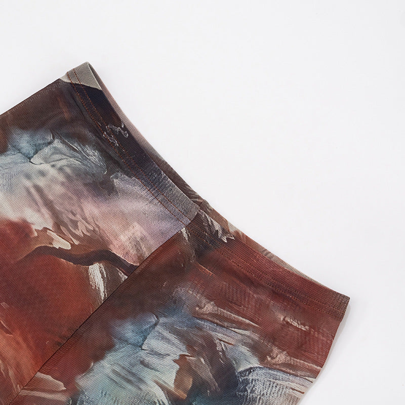 Women Spring and Summer Mesh Print See-Through Tight Pants 28