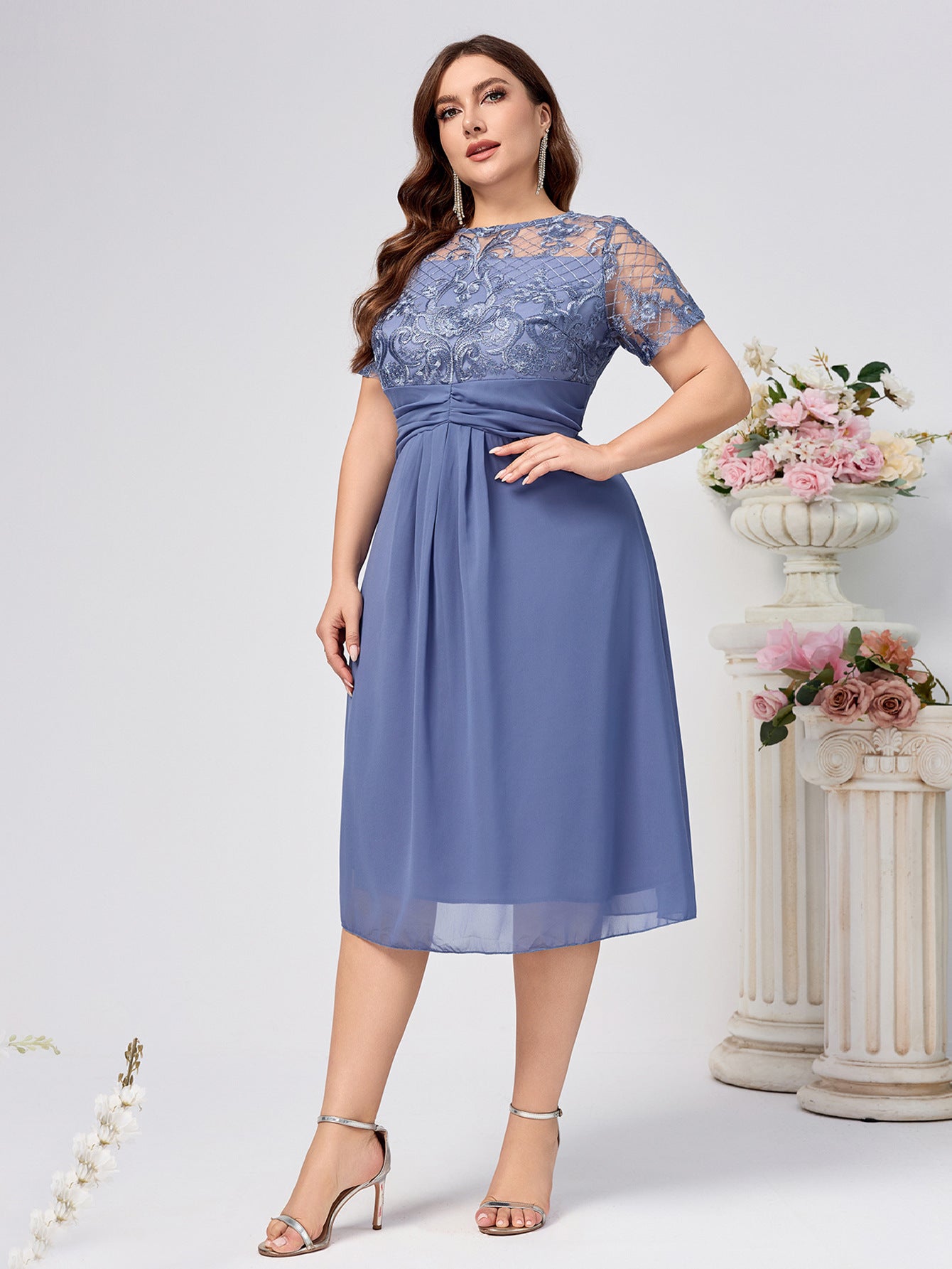 Plus Size Lace Chiffon Dress Elegant Women’s Gown 4