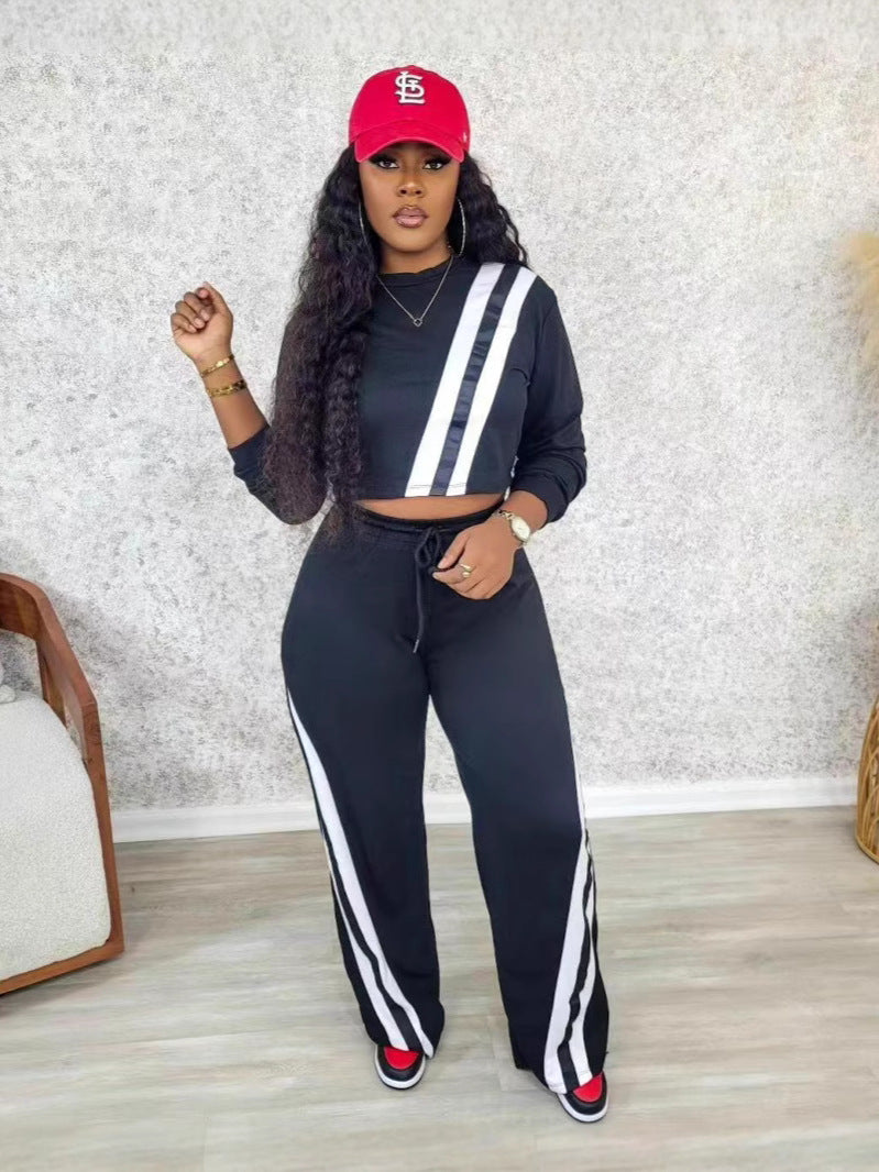 Autumn And Winter Women's Casual Sports Patchwork Loose Straight Wide-Leg Pants 5