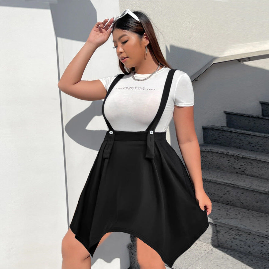 Women Spring Summer Chic Fresh and Simple Style Irregular Hem Suspender Skirt Plus Size Skirt 4