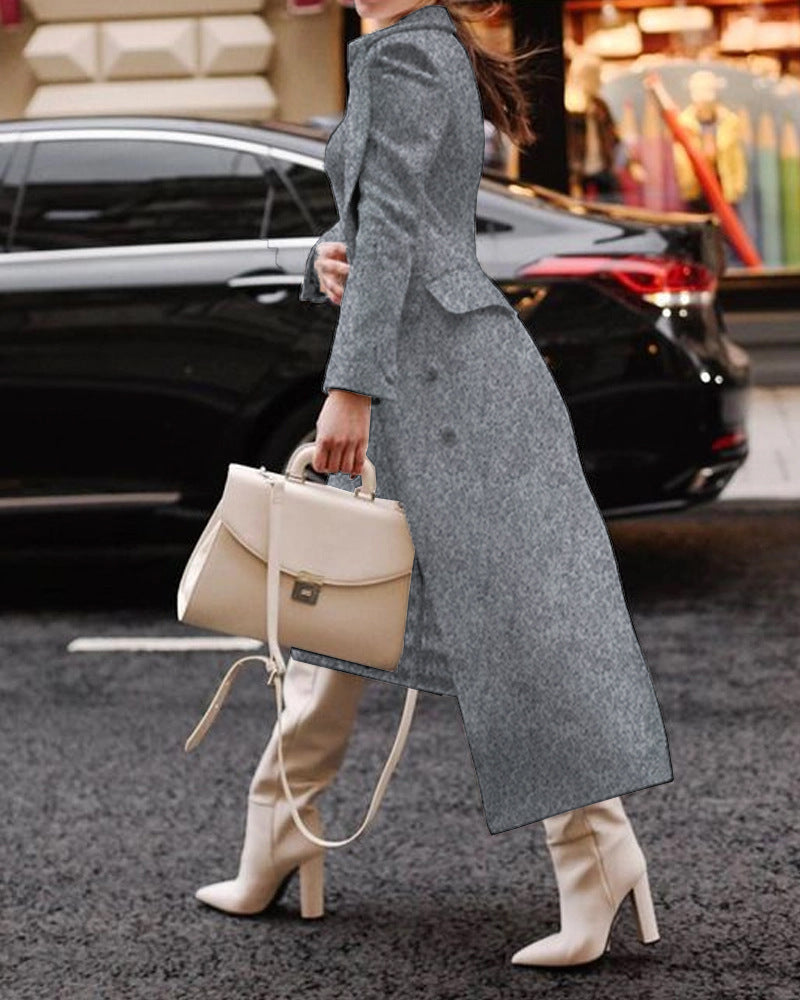 Women Vintage Turndown Collar Long Jacket 11