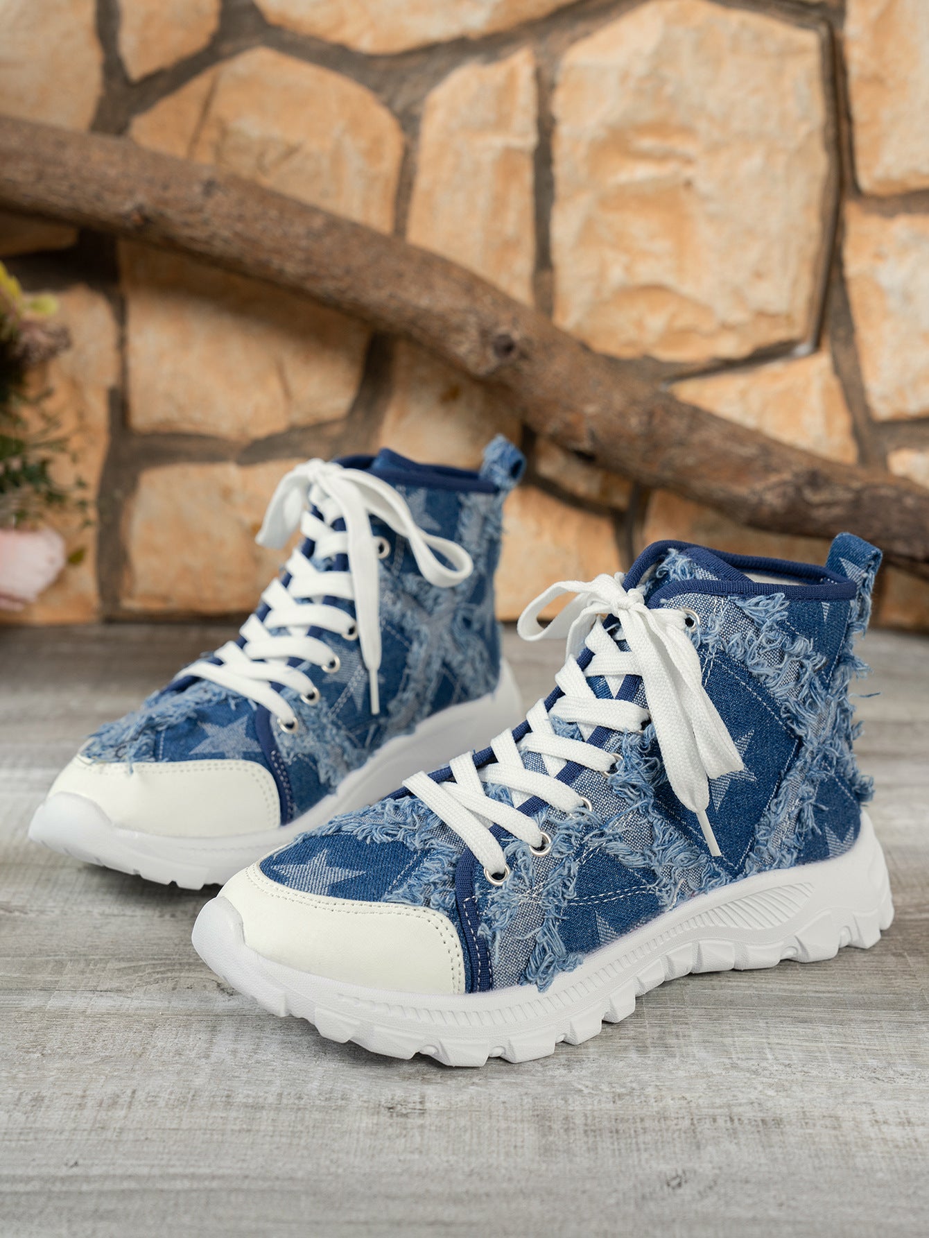 Autumn Winter Thick-Soled Washed Denim Plaid Women Casual Short Boots 11